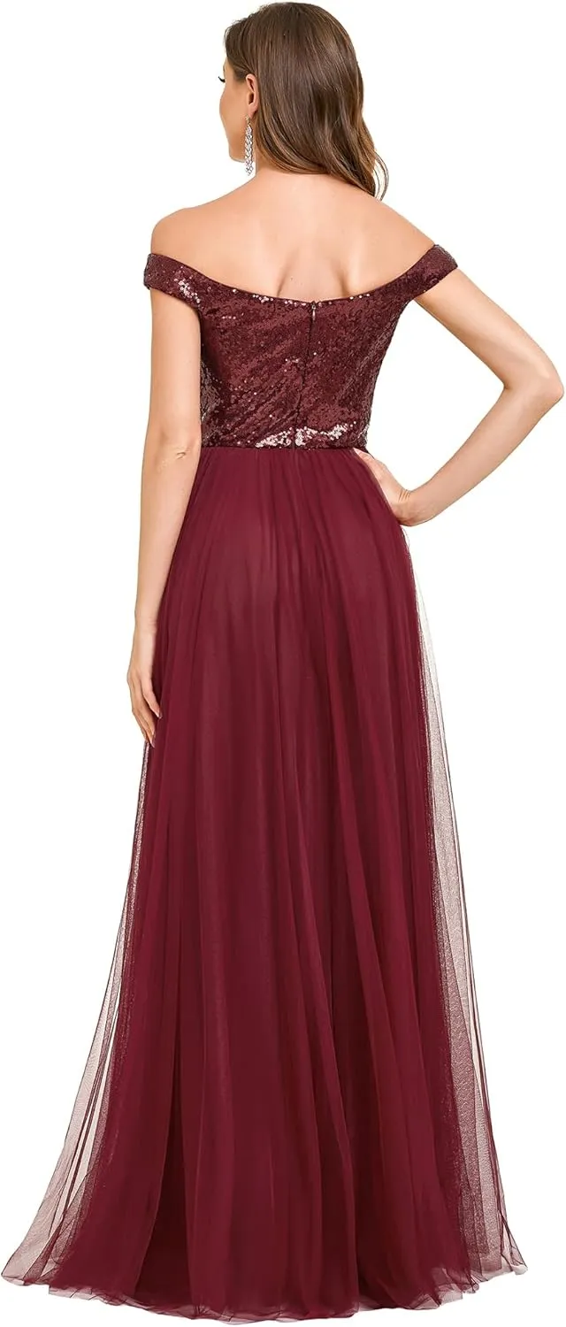 Ever-Pretty Womens V Neck Sequin Tulle A Line Evening Formal Dress 00279