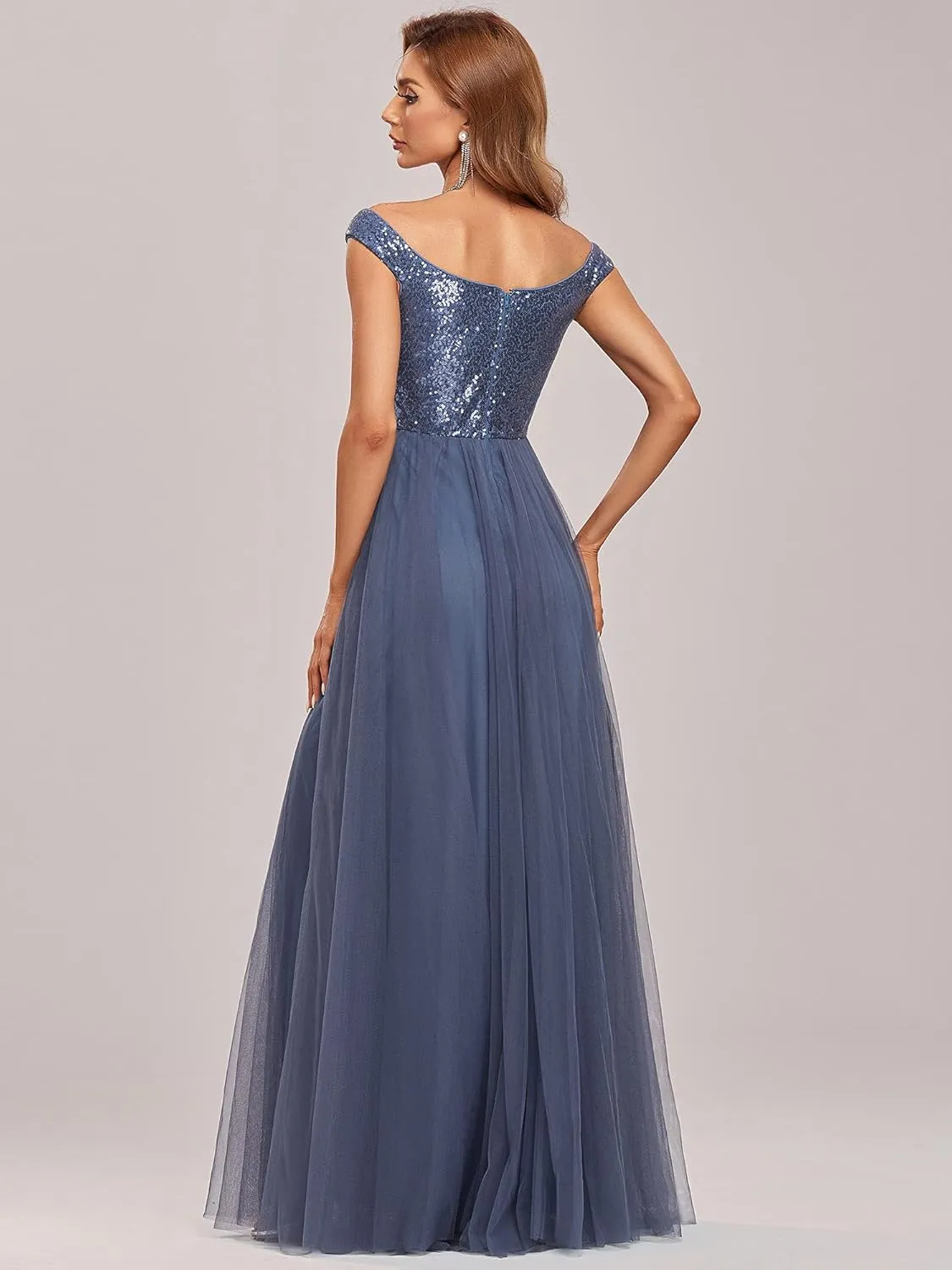 Ever-Pretty Womens V Neck Sequin Tulle A Line Evening Formal Dress 00279