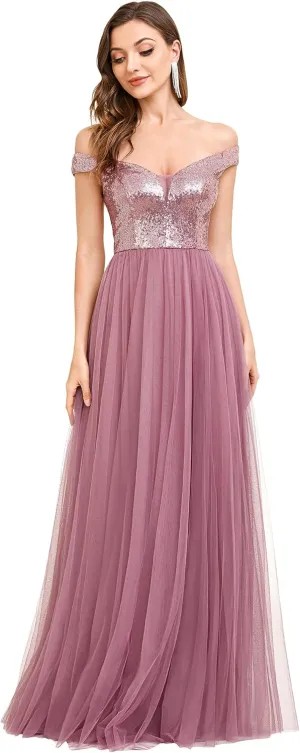 Ever-Pretty Womens V Neck Sequin Tulle A Line Evening Formal Dress 00279