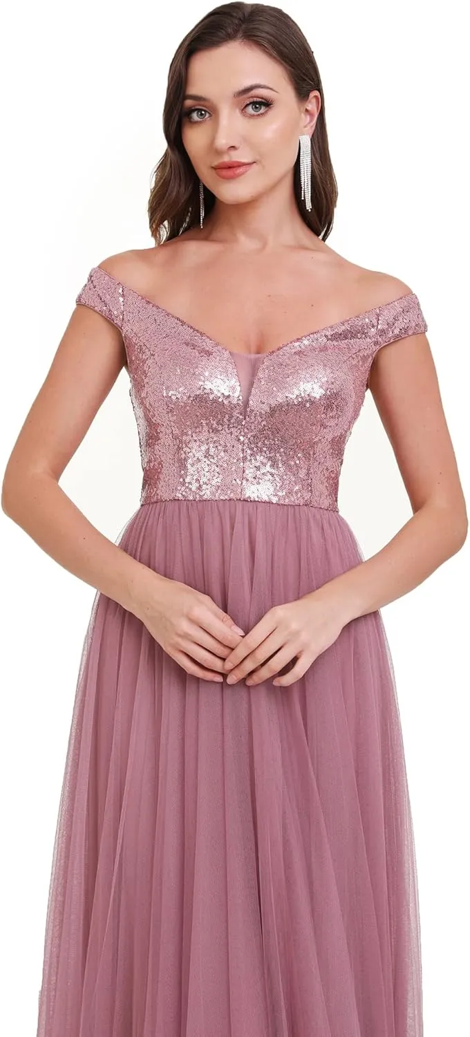 Ever-Pretty Womens V Neck Sequin Tulle A Line Evening Formal Dress 00279