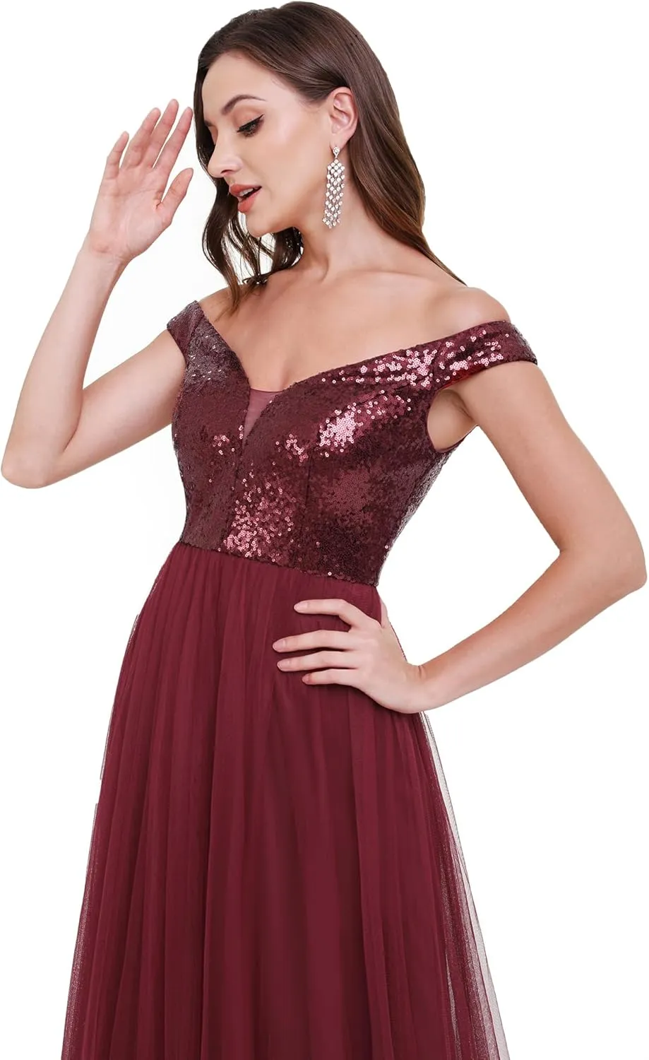 Ever-Pretty Womens V Neck Sequin Tulle A Line Evening Formal Dress 00279