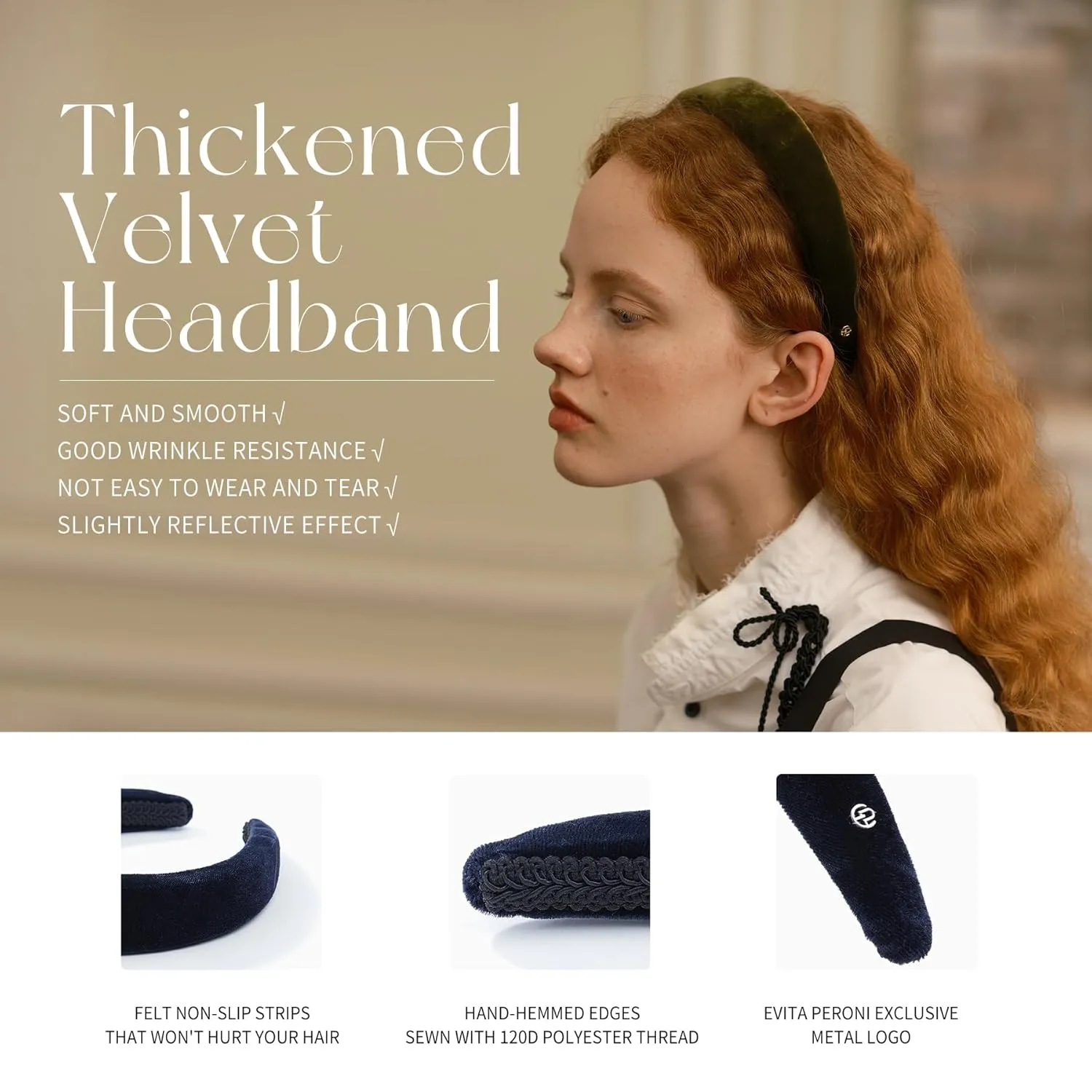 EVITA PERONI Thick White Velvet Wide Headband for Women Soft Headband No Slip Comfortable Wearing Fashion Hair Band for Valentine's Day Birthday Wedding Party