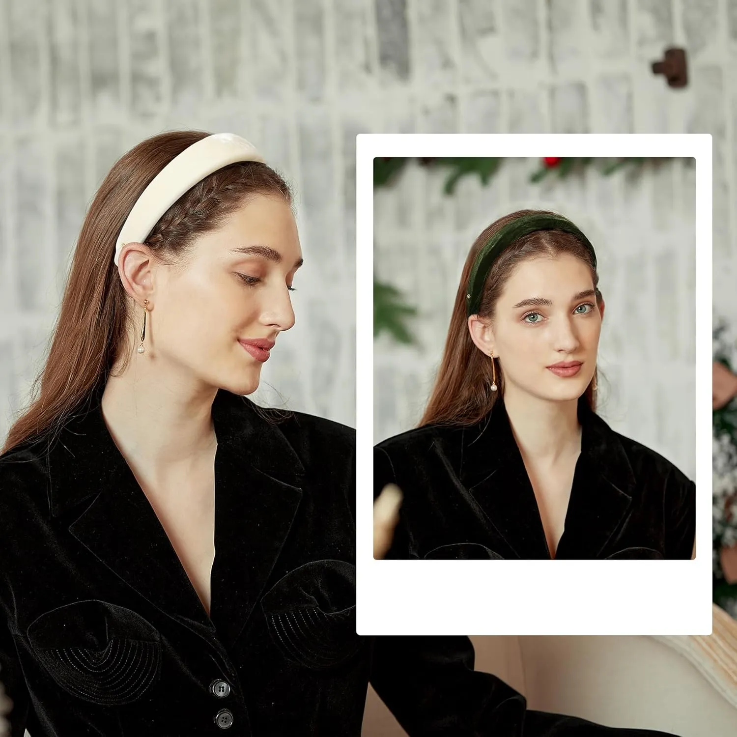 EVITA PERONI Thick White Velvet Wide Headband for Women Soft Headband No Slip Comfortable Wearing Fashion Hair Band for Valentine's Day Birthday Wedding Party