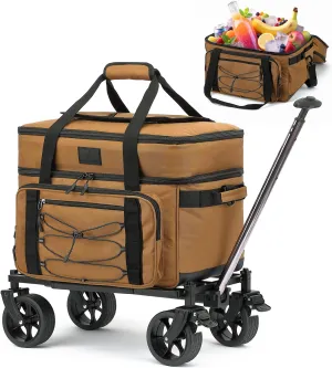 Extra Large Wheeled Portable Cooler Bag 85 Cans Double Deck Heavy Duty Rolling Insulated Cooler with All-Terrain Wheels Leakproof Tactical Soft Sided Cooler for Beach Camping Picnic Travel