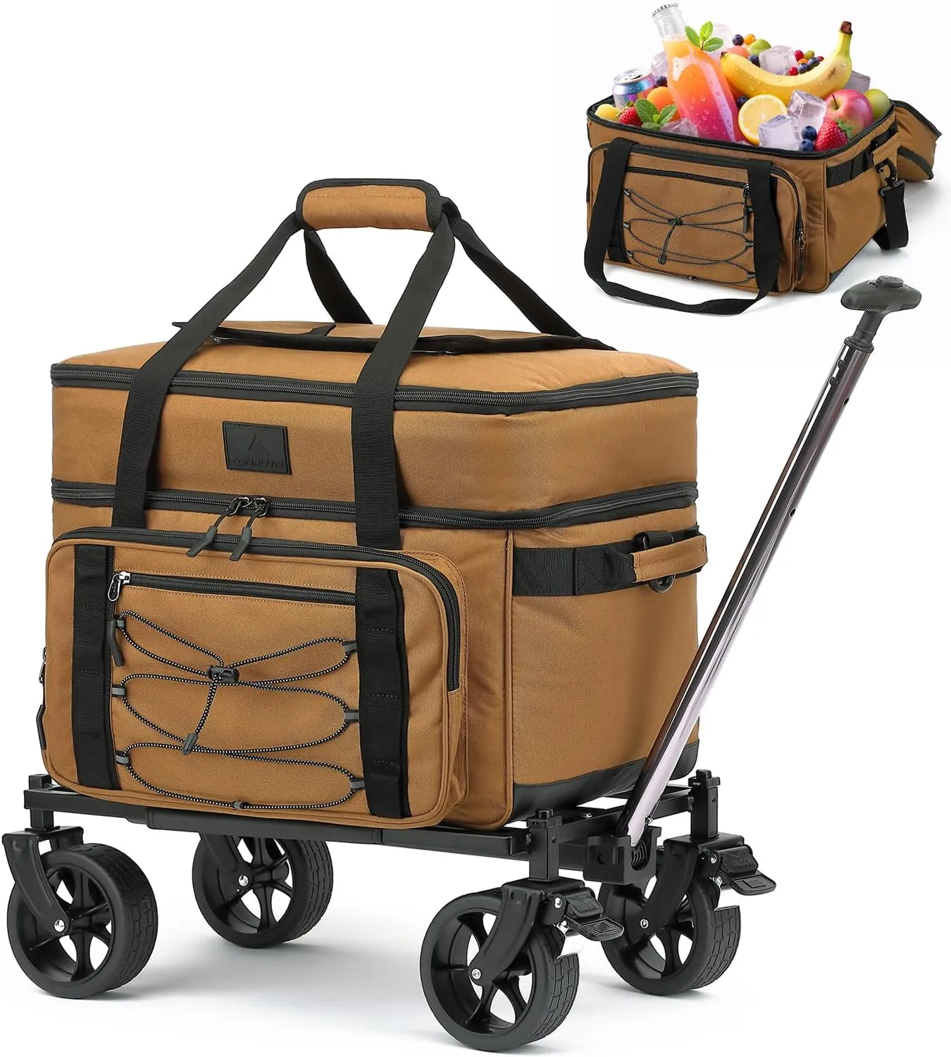 Extra Large Wheeled Portable Cooler Bag 85 Cans Double Deck Heavy Duty Rolling Insulated Cooler with All-Terrain Wheels Leakproof Tactical Soft Sided Cooler for Beach Camping Picnic Travel