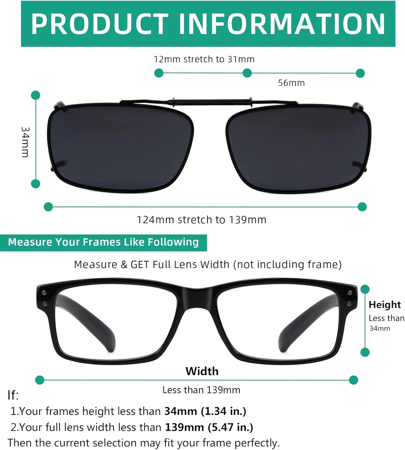 Eyekepper Metal Frame Rim Polarized Lens Clip On Sunglasses 56 * 34MM