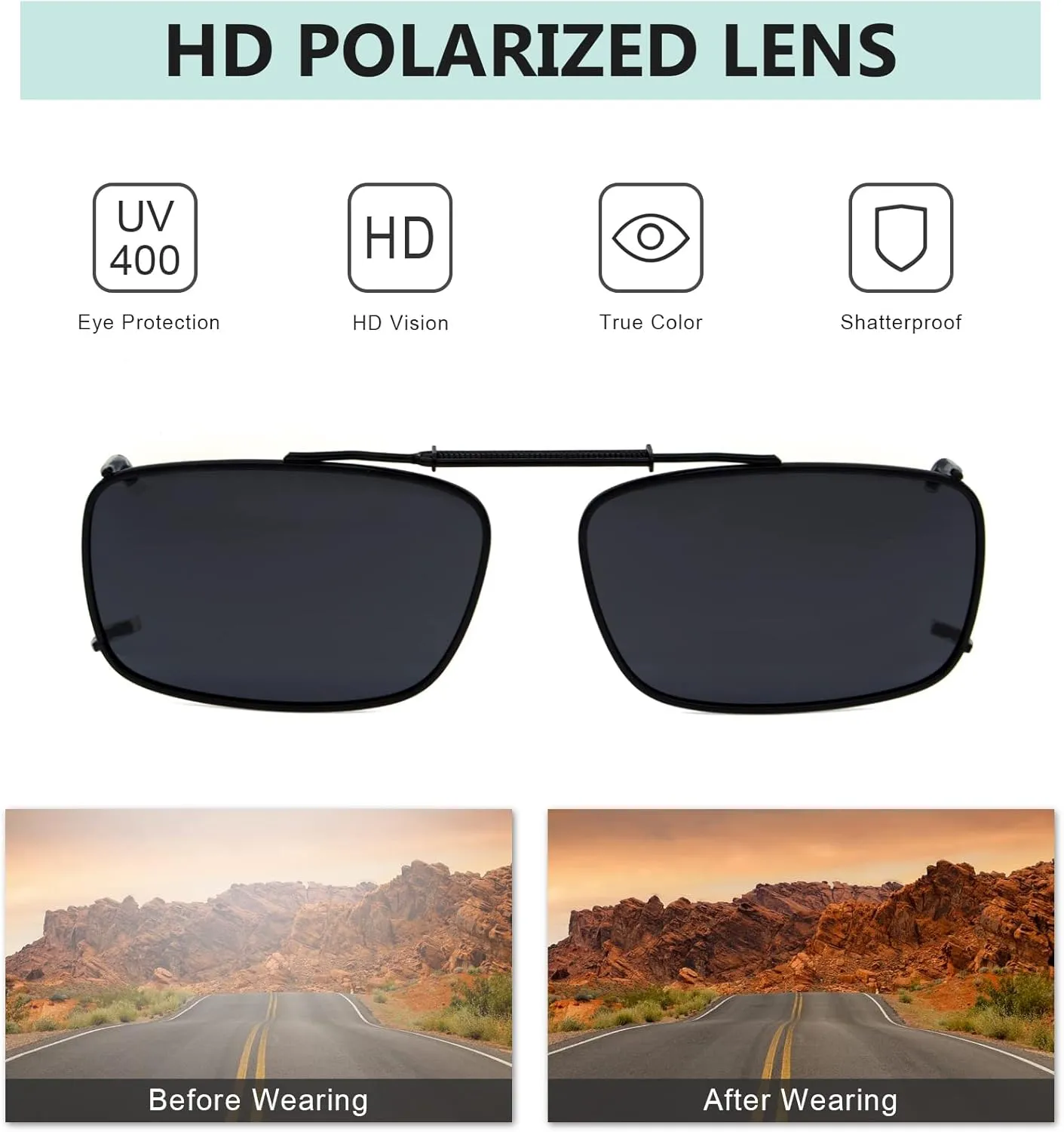 Eyekepper Metal Frame Rim Polarized Lens Clip On Sunglasses 56 * 34MM