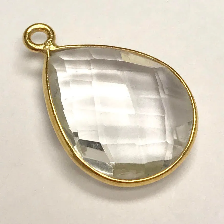 Faceted Crystal Quartz Vermeil Bezeled Drop Focal Bead
