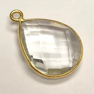 Faceted Crystal Quartz Vermeil Bezeled Drop Focal Bead