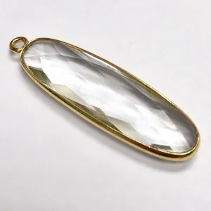 Faceted Crystal Quartz Vermeil Oval Bezeled Focal Bead