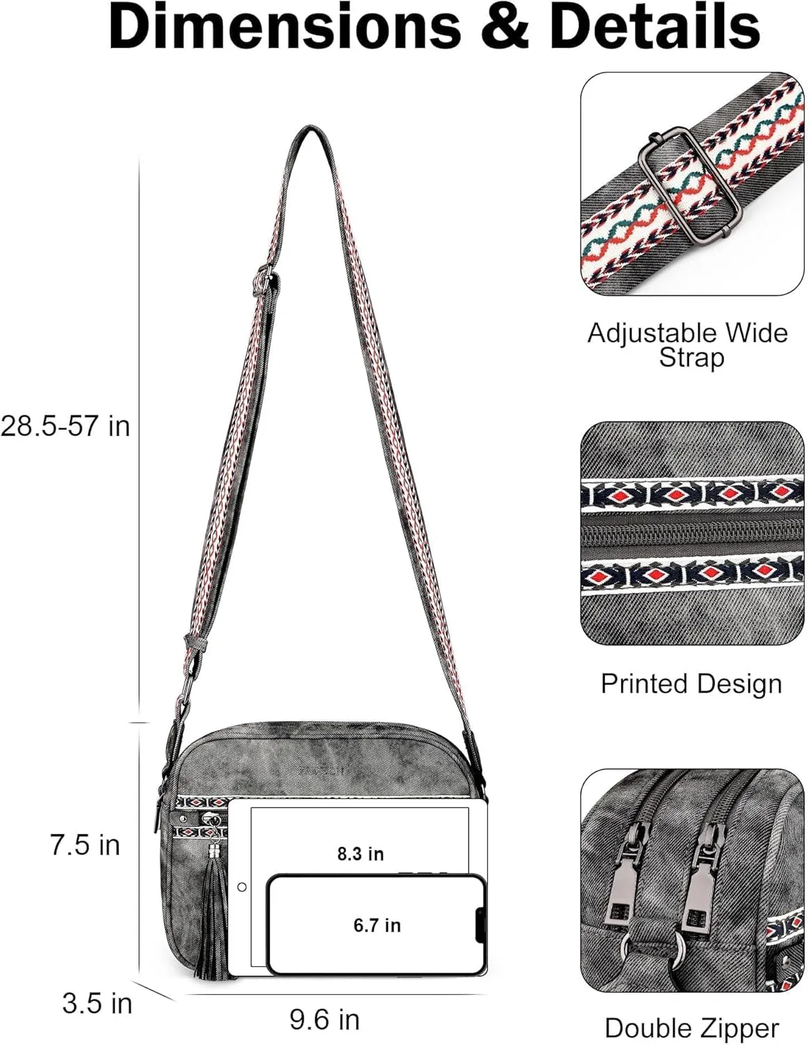 FADEON Crossbody Bags for Women Designer Vegan Leather Crossbody Purse Multi-pocket Medium Shoulder Bag with Card Slots