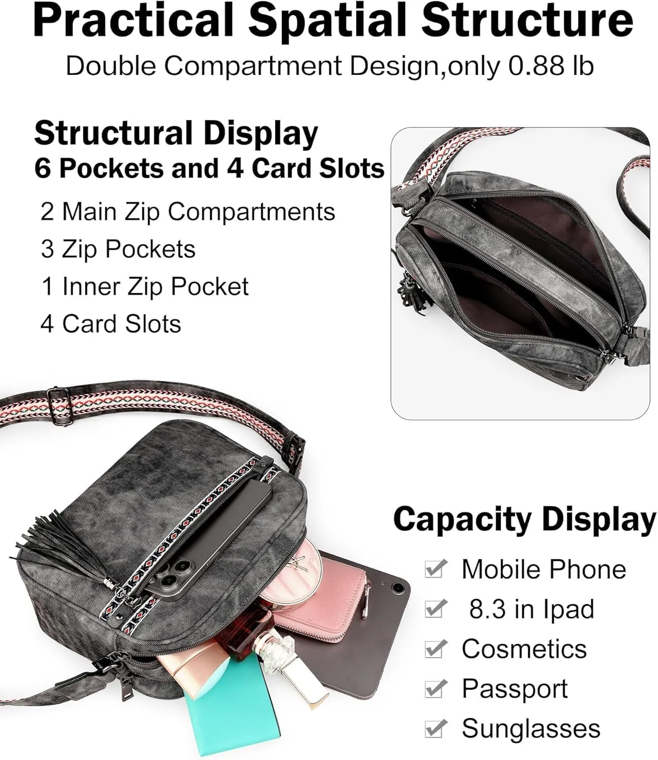 FADEON Crossbody Bags for Women Designer Vegan Leather Crossbody Purse Multi-pocket Medium Shoulder Bag with Card Slots
