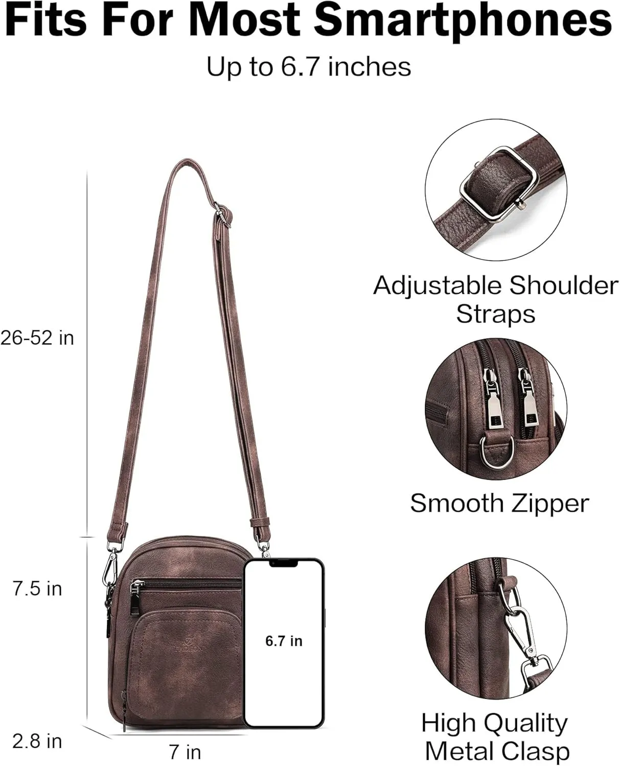 FADEON Small Purses for Women Crossbody Bags, Designer PU Leather Mini Cross Body Purse Travel Shoulder Bag Card Slots