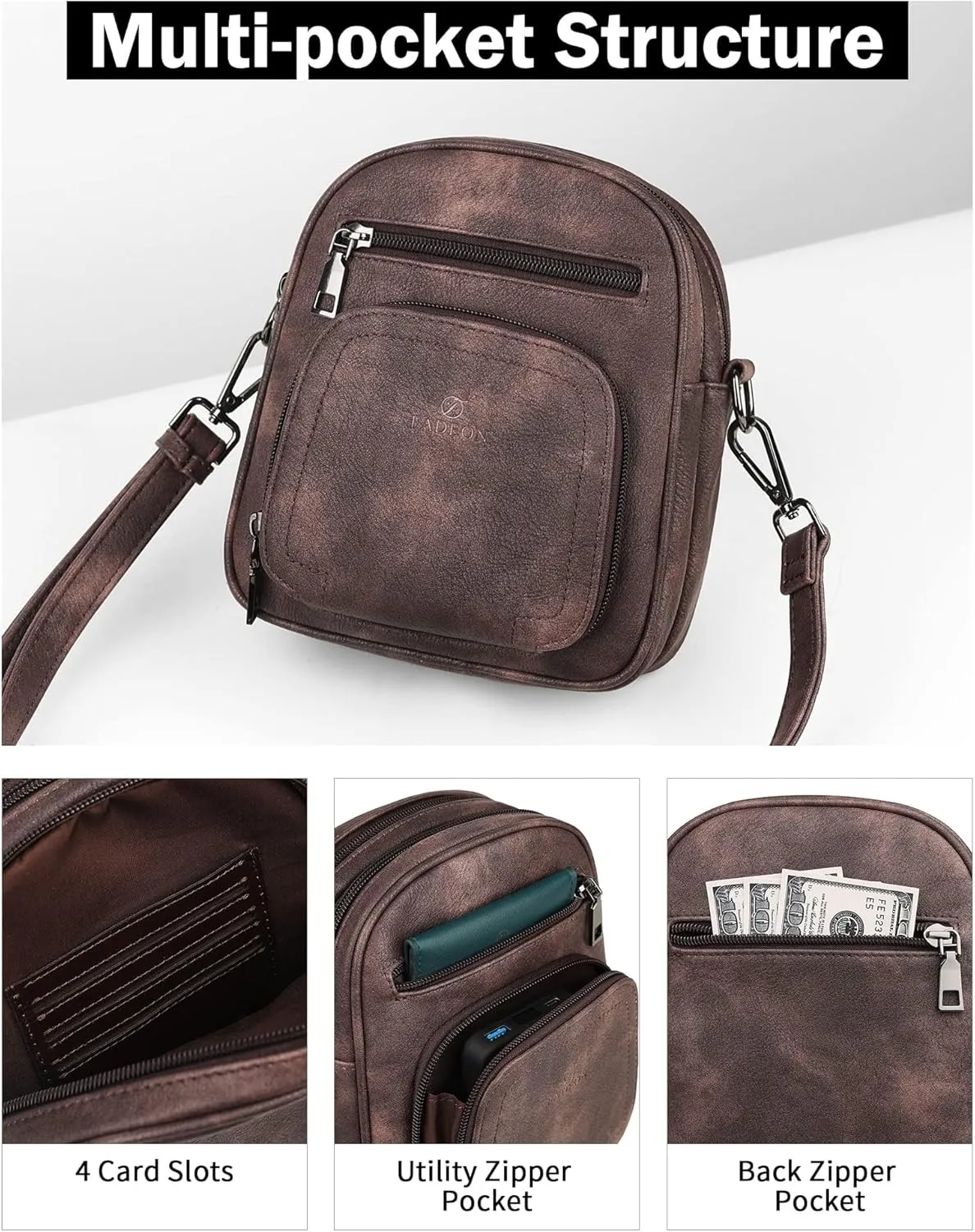 FADEON Small Purses for Women Crossbody Bags, Designer PU Leather Mini Cross Body Purse Travel Shoulder Bag Card Slots