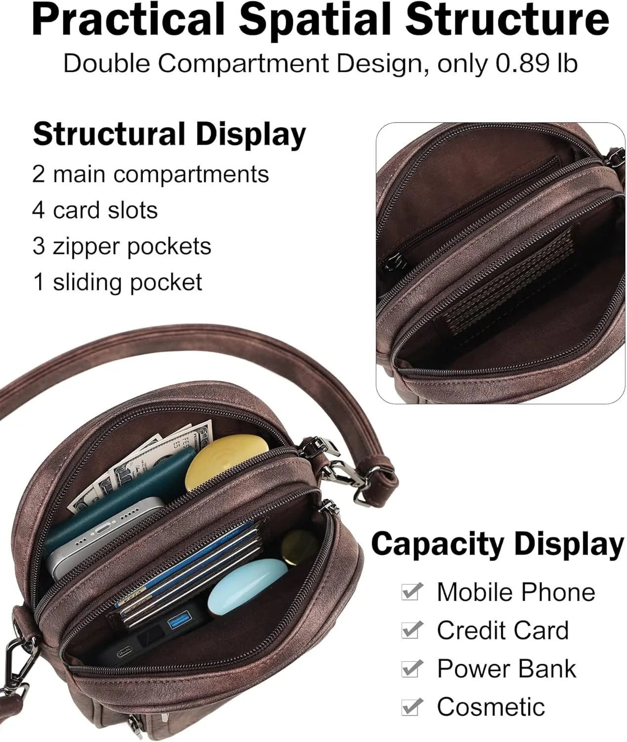 FADEON Small Purses for Women Crossbody Bags, Designer PU Leather Mini Cross Body Purse Travel Shoulder Bag Card Slots