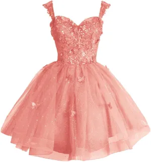 Fanciest Off Shoulder Glitter Tulle Homecoming Dresses for Teens 3D Butterfly Short Prom Dress Sequin Quinceanera Dresses