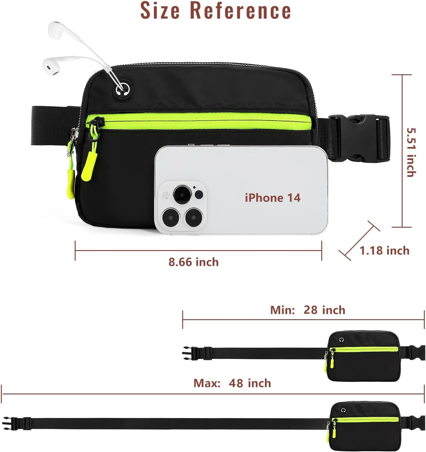 Fanny Pack Belt Bag for Women Men, Small Crossbody Fanny Pack Everywhere Mini Belt Bags with Extended Strap, Black