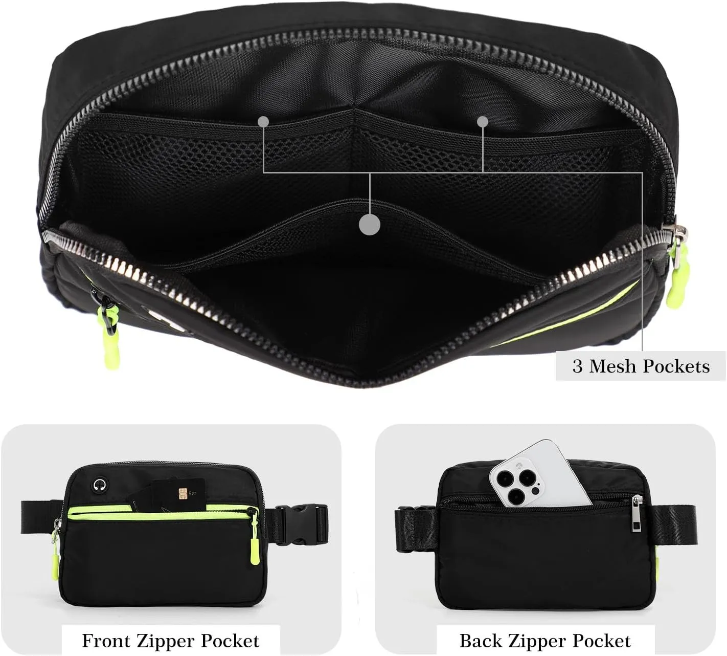 Fanny Pack Belt Bag for Women Men, Small Crossbody Fanny Pack Everywhere Mini Belt Bags with Extended Strap, Black
