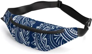Fanny Pack for Men Women Blue Polynesian Maori Tribal Patternprinted Crossbody Belt Bags Sports Waist Bag ForTravel Running Hiking Walking Workout