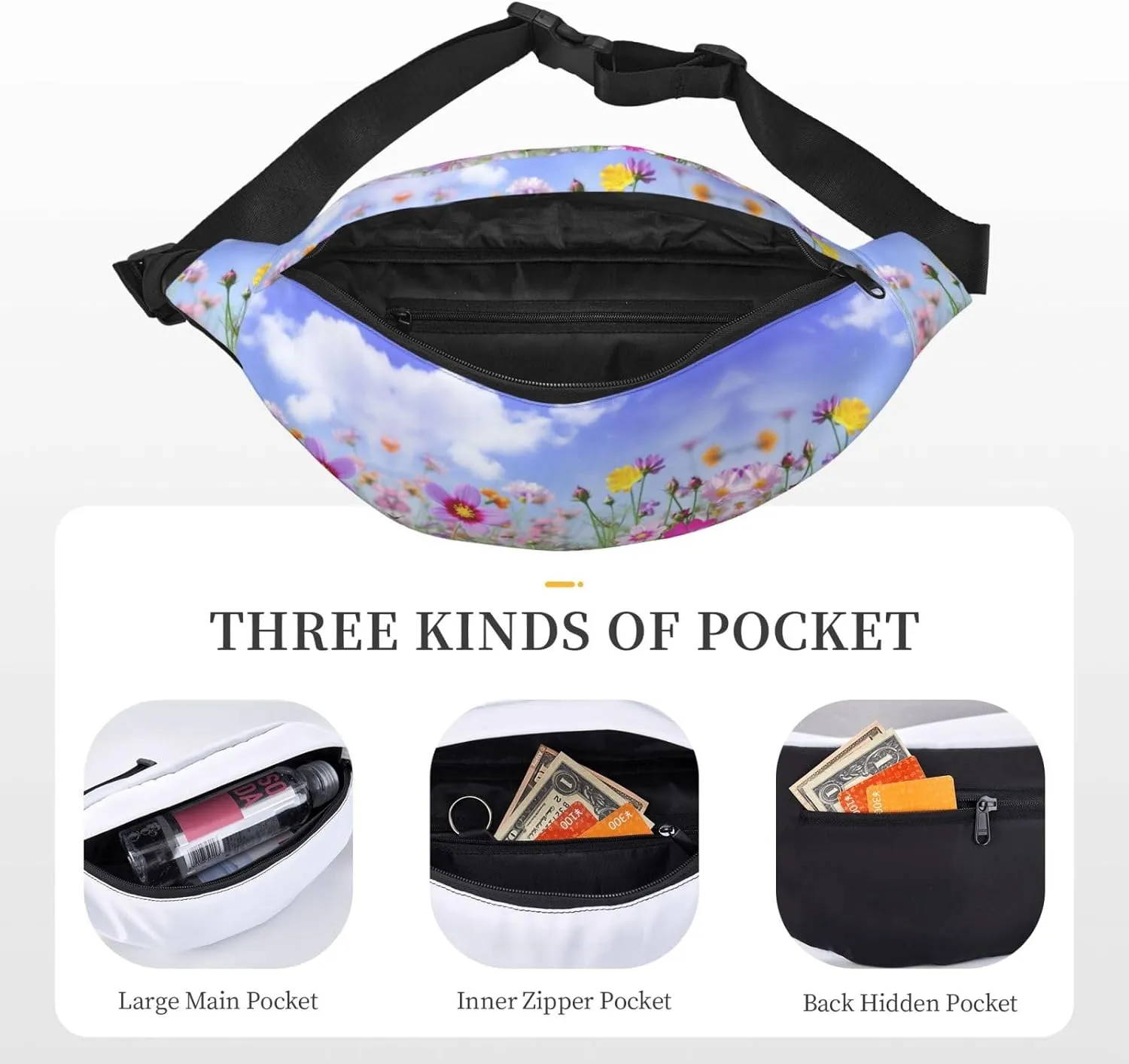 Fanny Pack for Women Men Spring Flowers Waist Bag Waterproof Belt Bag with Adjustable Strap