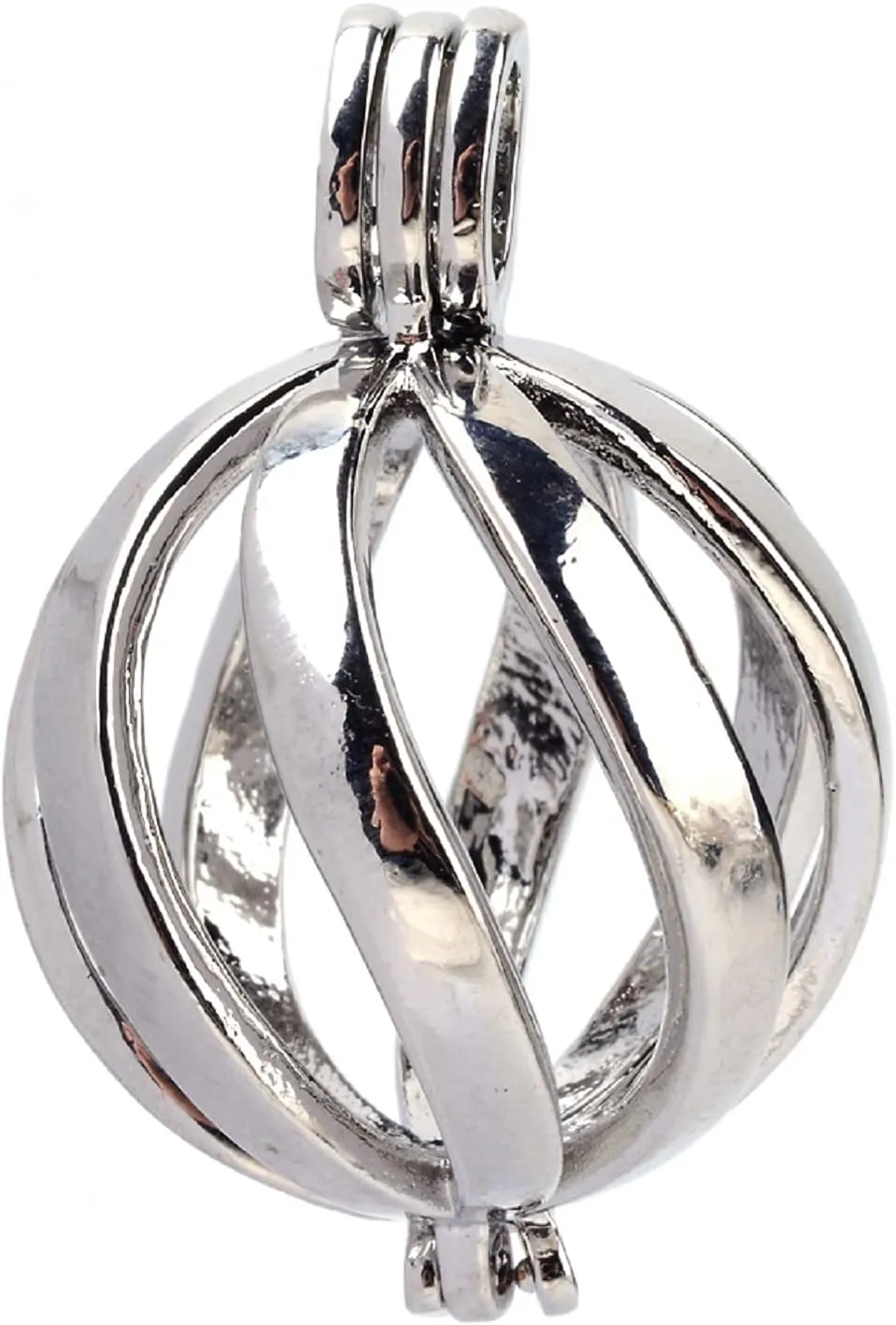 Fashewelry 10Pcs Platinum Metal Bead Cage Pendants Brass Hollow Round Diffuser Locket Charms Crystal Stone Holder for Jewelry Making Crafts 34x22.5mm