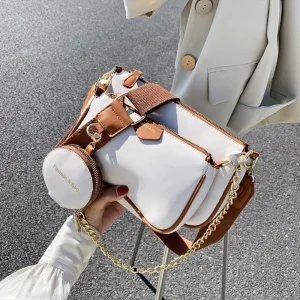 Fashion chains women shoulder bags leather lady small purse 3 bag set