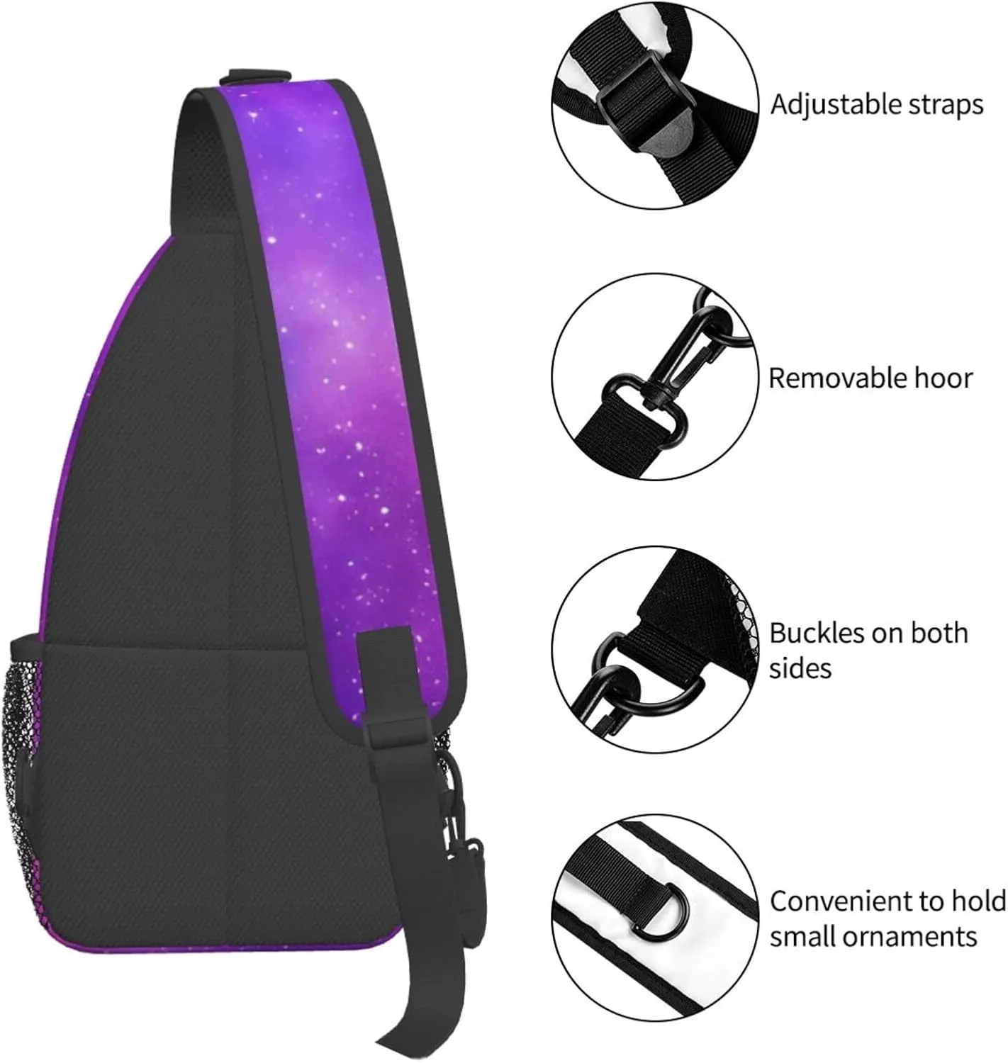 Fashion Purple Galaxy Sling Backpack, Multipurpose Crossbody Shoulder Bag Travel Hiking Daypack for Men Women