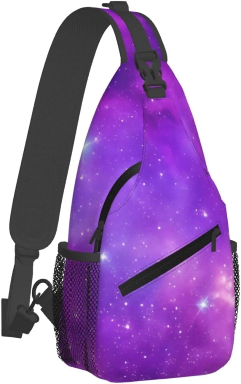 Fashion Purple Galaxy Sling Backpack, Multipurpose Crossbody Shoulder Bag Travel Hiking Daypack for Men Women