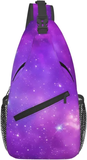 Fashion Purple Galaxy Sling Backpack, Multipurpose Crossbody Shoulder Bag Travel Hiking Daypack for Men Women