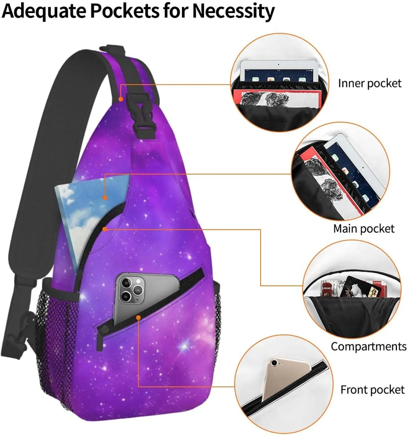 Fashion Purple Galaxy Sling Backpack, Multipurpose Crossbody Shoulder Bag Travel Hiking Daypack for Men Women