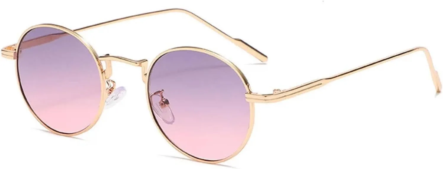 Fashion Round Gradient Sunglasses Uv400 Metal Frame Unisex Punk Style Sun Shades