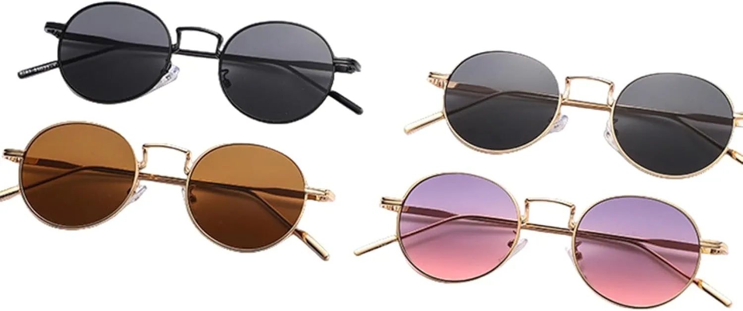 Fashion Round Gradient Sunglasses Uv400 Metal Frame Unisex Punk Style Sun Shades