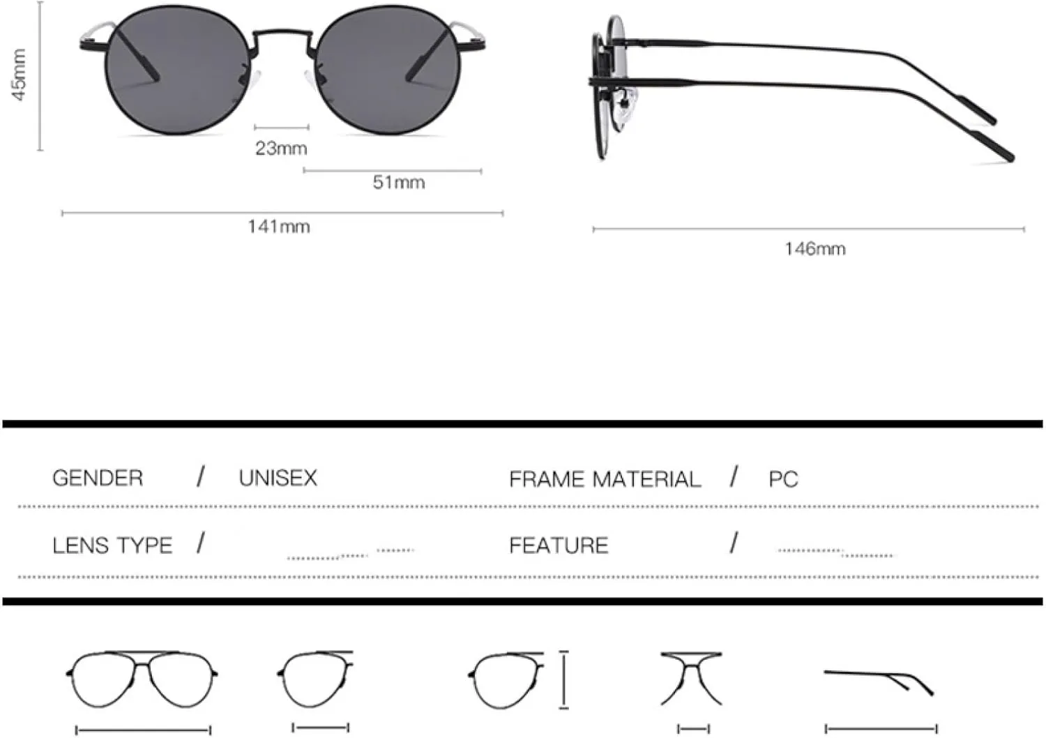 Fashion Round Gradient Sunglasses Uv400 Metal Frame Unisex Punk Style Sun Shades