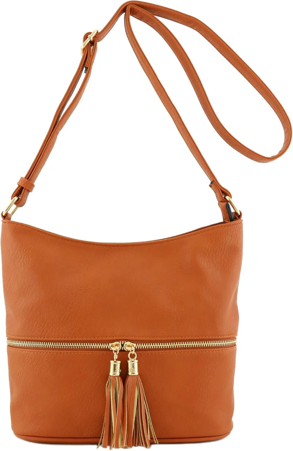 FashionPuzzle Lightweight Tassel Zipper Bucket Crossbody Bag