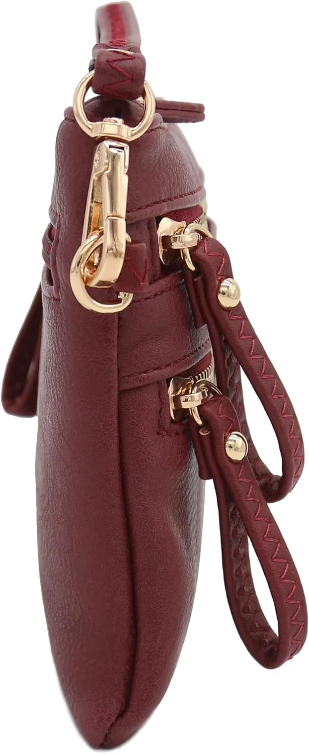 FashionPuzzle Multi Zipper Pocket Small Wristlet Crossbody Bag