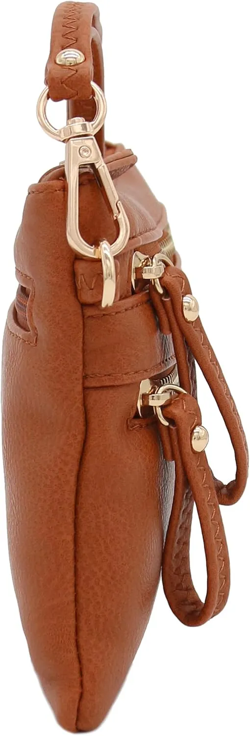 FashionPuzzle Multi Zipper Pocket Small Wristlet Crossbody Bag