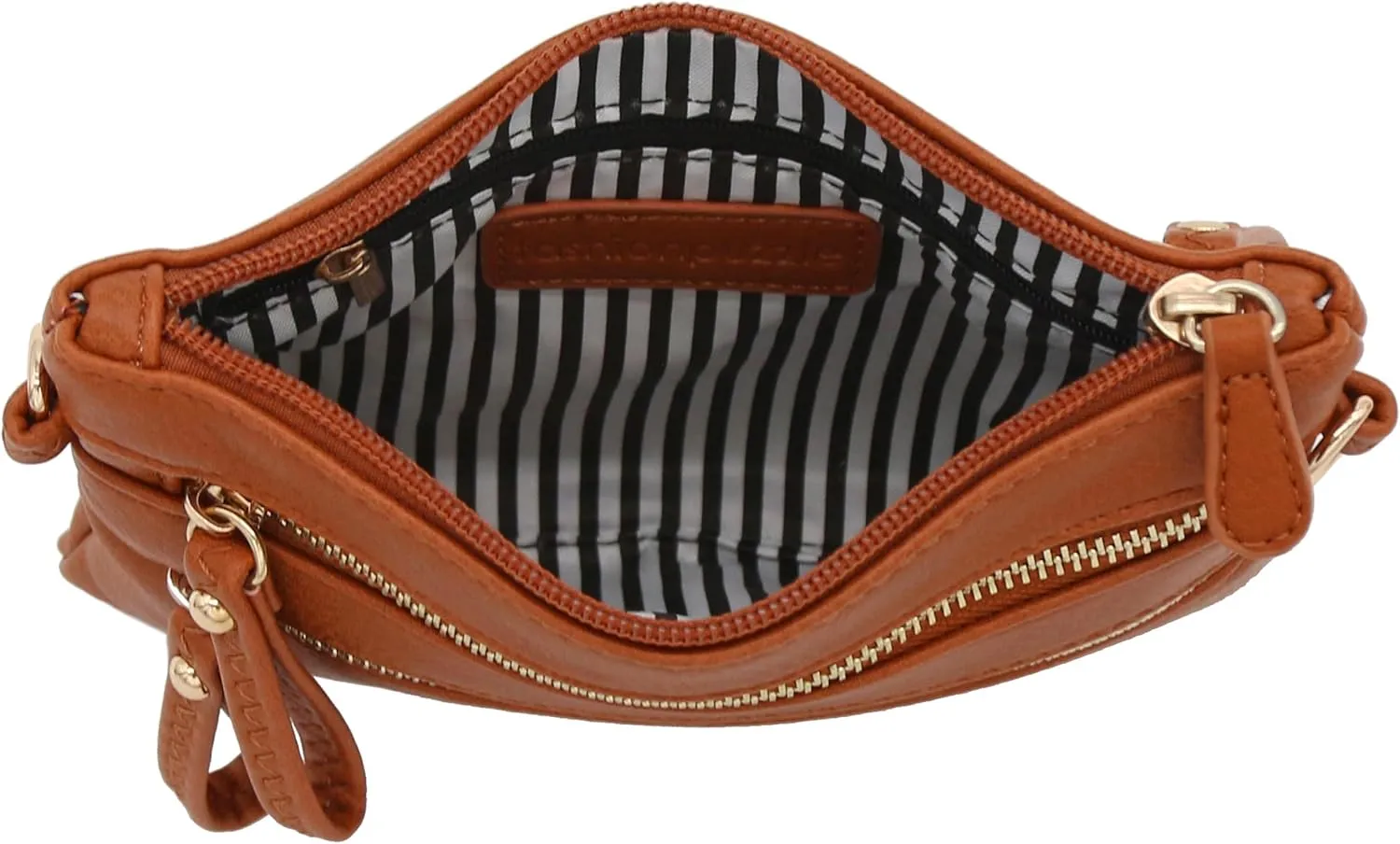 FashionPuzzle Multi Zipper Pocket Small Wristlet Crossbody Bag