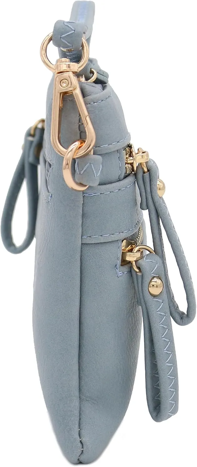 FashionPuzzle Multi Zipper Pocket Small Wristlet Crossbody Bag