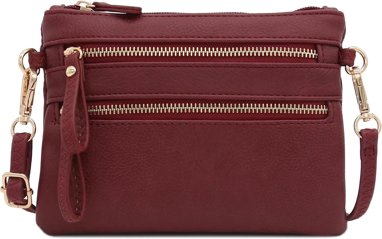 FashionPuzzle Multi Zipper Pocket Small Wristlet Crossbody Bag
