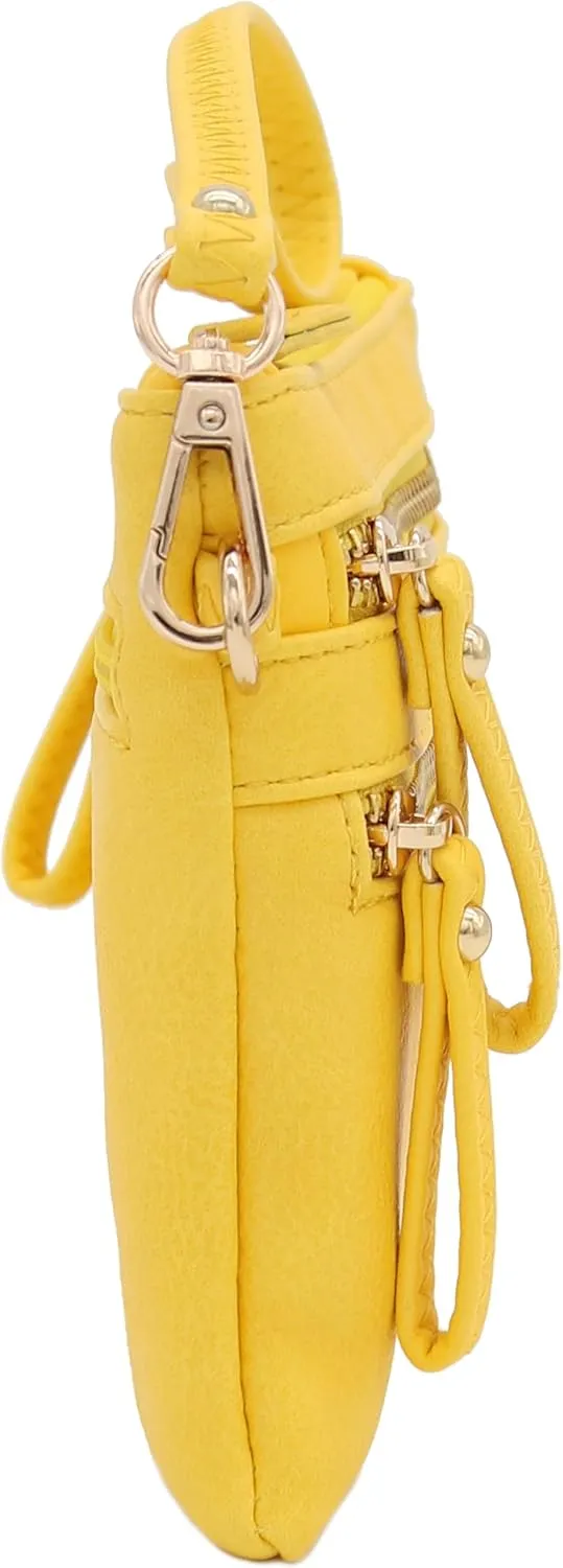FashionPuzzle Multi Zipper Pocket Small Wristlet Crossbody Bag