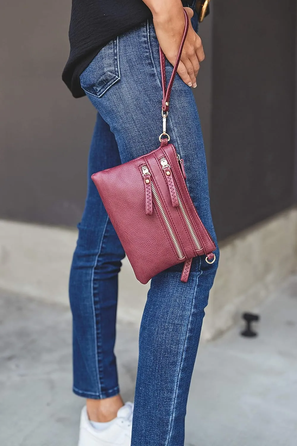 FashionPuzzle Multi Zipper Pocket Small Wristlet Crossbody Bag