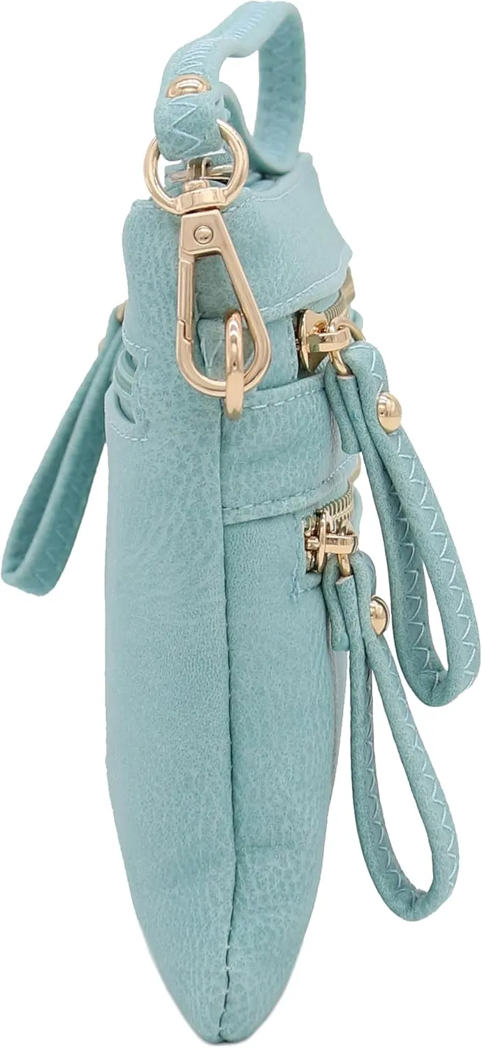 FashionPuzzle Multi Zipper Pocket Small Wristlet Crossbody Bag