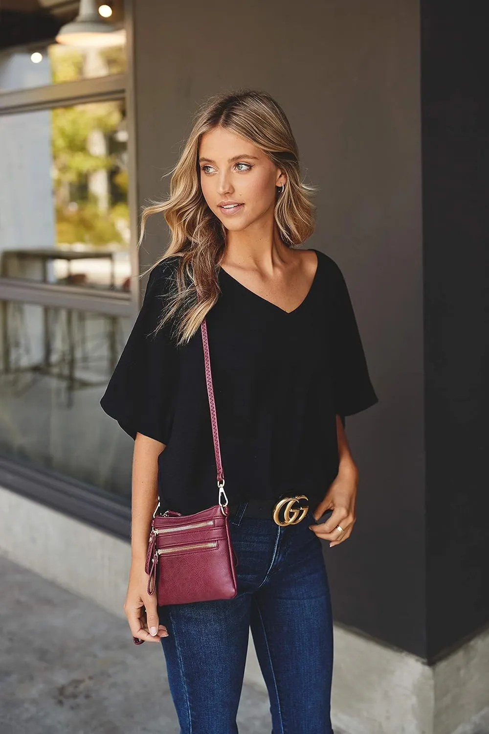 FashionPuzzle Multi Zipper Pocket Small Wristlet Crossbody Bag