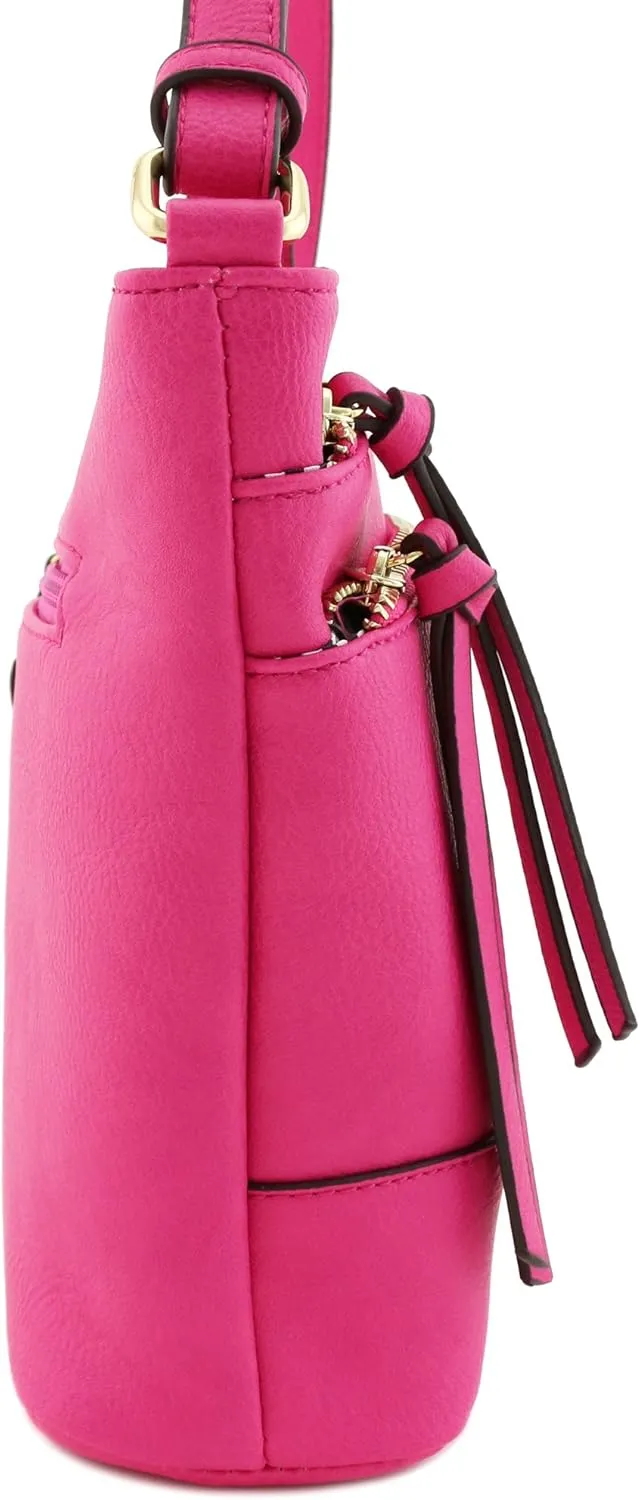 FashionPuzzle Triple Zipper Pocket Medium Crossbody Bag