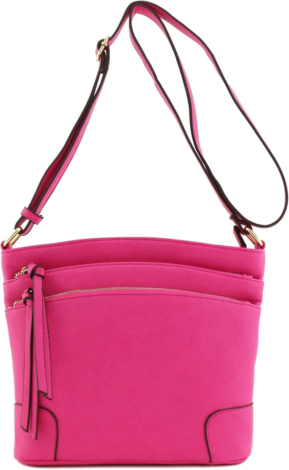 FashionPuzzle Triple Zipper Pocket Medium Crossbody Bag
