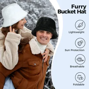Faux Fur Winter Bucket Hat for Women Men Fuzzy Warm Hat Women's Furry Fisherman Cap for Casual, Trips, Sports, Skiing