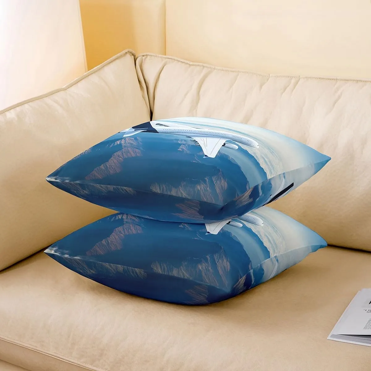 Feelyou Aircraft Throw Pillow Cover for Couch Sofa Bed, Airplane Print Decorative Pillows Cushion Cover,Aircraft Flying Blue Sky Helicopter Flying Plane Pillow Inserts Not Included,18x18 inch