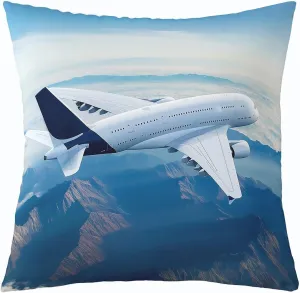 Feelyou Aircraft Throw Pillow Cover for Couch Sofa Bed, Airplane Print Decorative Pillows Cushion Cover,Aircraft Flying Blue Sky Helicopter Flying Plane Pillow Inserts Not Included,18x18 inch