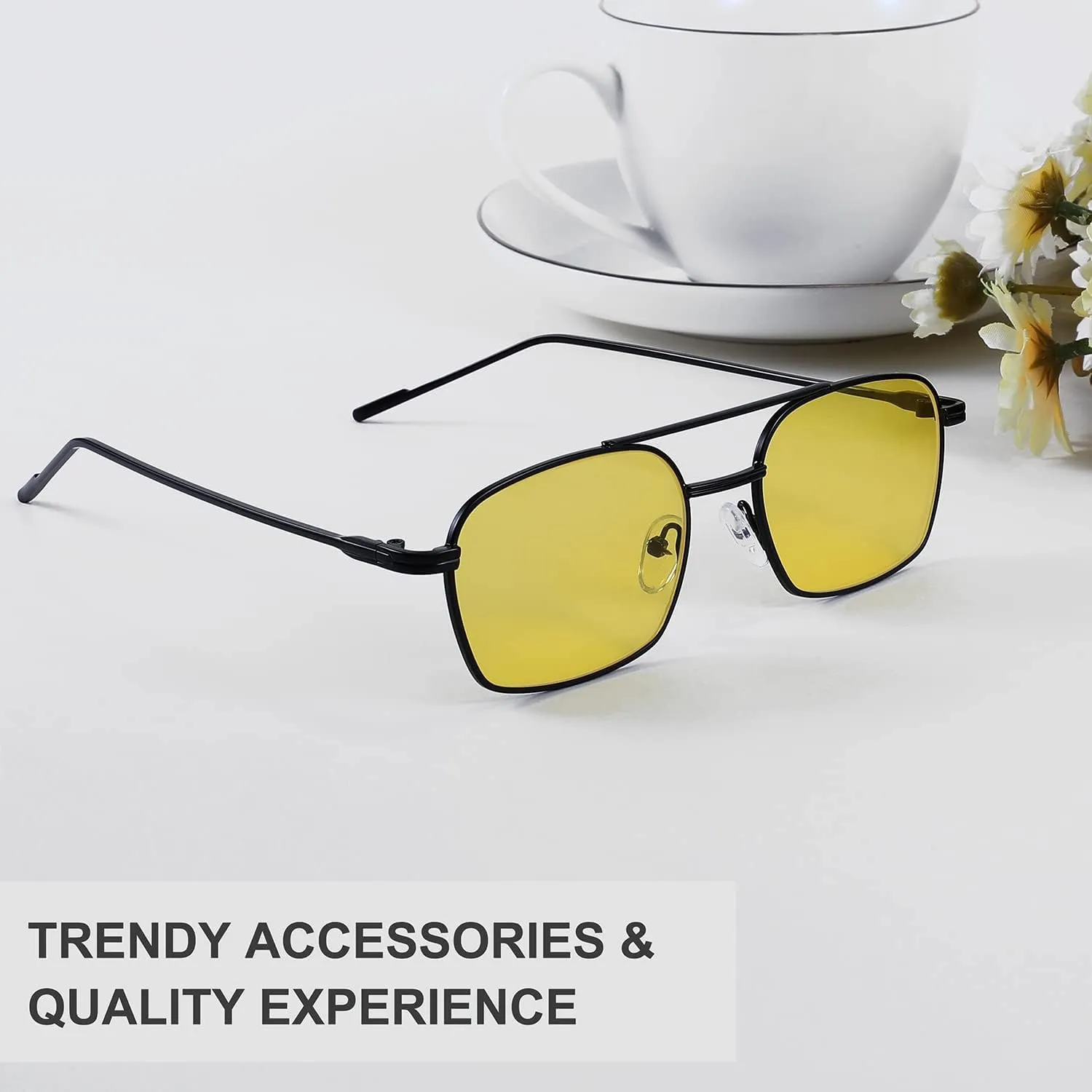 FEISEDY Fashion Square Aviator Sunglasses Women Men Trendy Retro Metal Frame Sun Glasses Candy Color Lens B1036