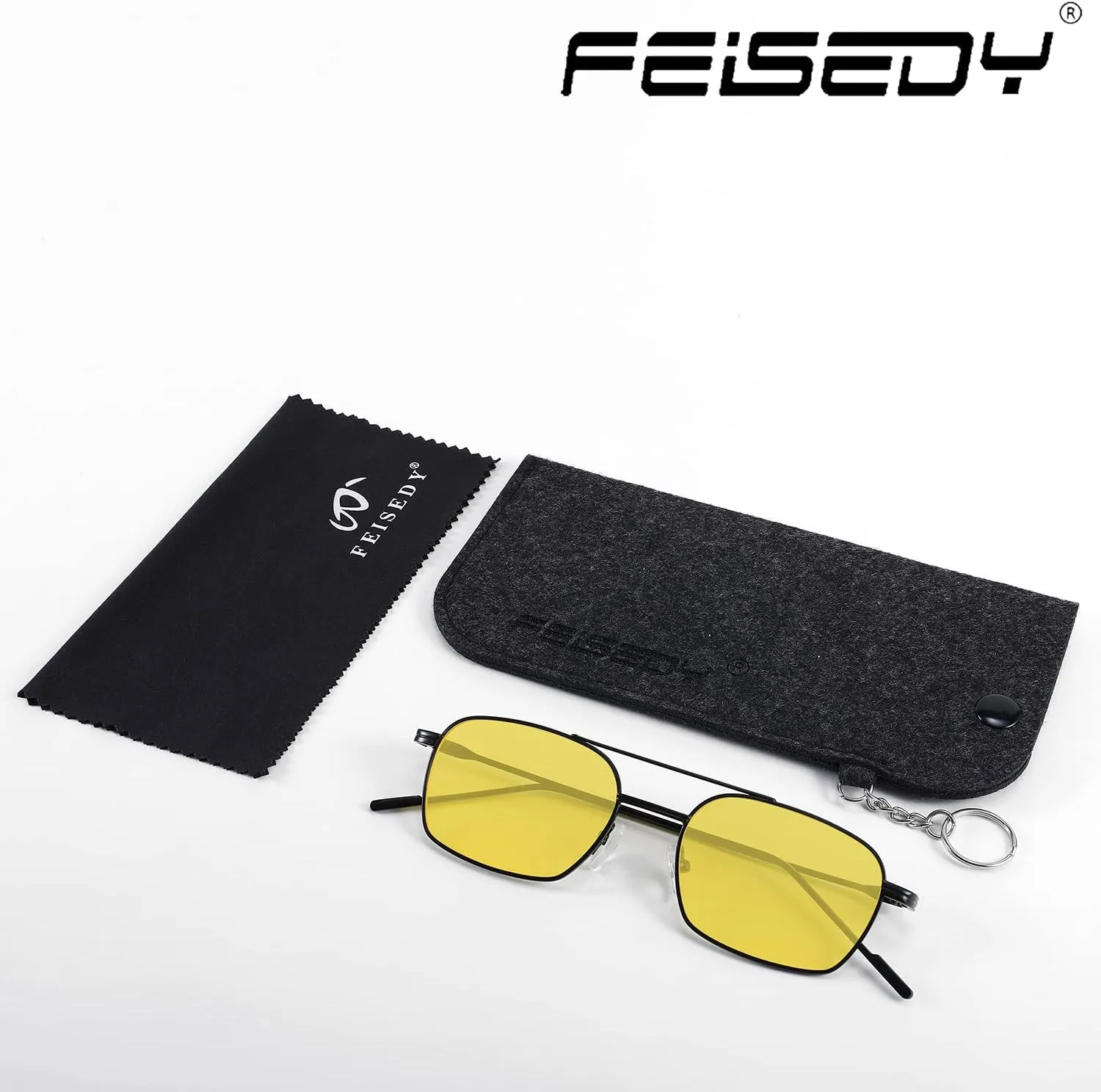 FEISEDY Fashion Square Aviator Sunglasses Women Men Trendy Retro Metal Frame Sun Glasses Candy Color Lens B1036